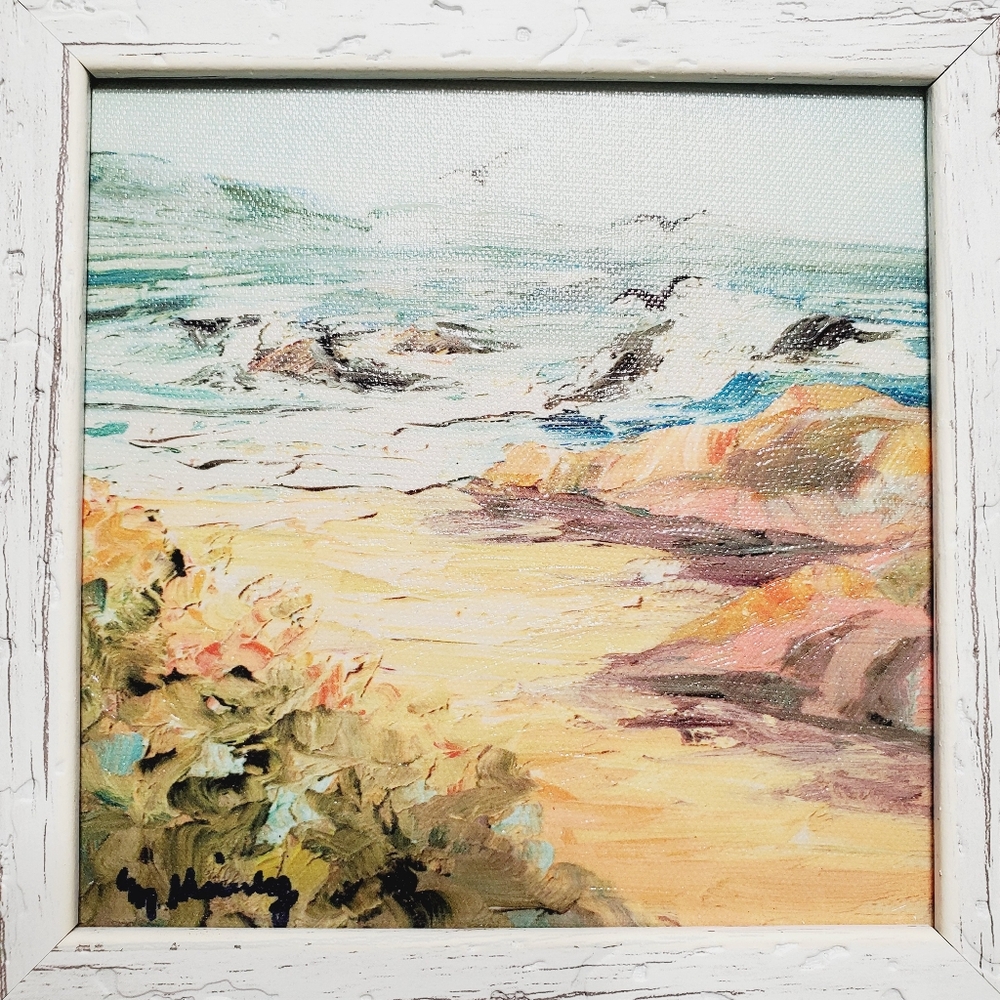 Oil Painting Sea Shore Signed by Artist "Martinez" Oil on Cardstock 6x6" - Picture 2 of 4